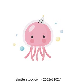 Cute Quallen. Cartoon-Stil. Vektorgrafik. Für Karten, Plakate, Banner, Bücher, Druck auf der Verpackung, Druck auf Kleidung, Stoff, Tapete, Textilien oder Geschirr.