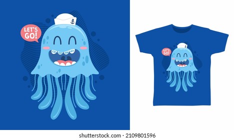 Cute jellyfish cartoon tee designs concept