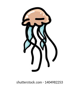 Cute jellyfish cartoon vector illustration motif set. Hand drawn isolated aquarium fauna elements clipart for ocean creature blog, transparent graphic, nautical web buttons.