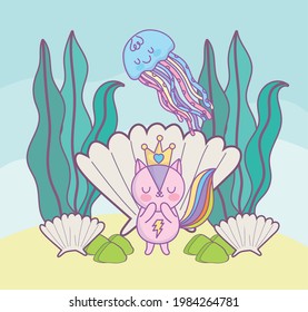 cute jellyfish cat shell seaweed
