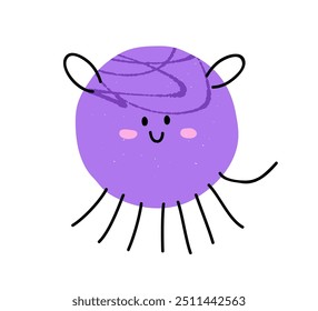 Personagem de água-viva bonito. Feliz sorrindo de peixe geleia no estilo simples doodle caprichoso. Engraçado animal marinho divertido, medusa do mar. Crianças infantis ilustração vetor plano isolado no fundo branco