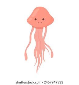 Cute jellyfish character, kawaii baby animal and happy underwater creature vector illustration