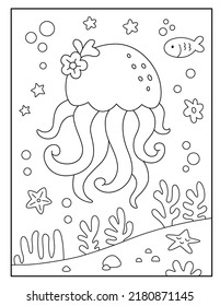 Cute jellyfish coloring page for kids