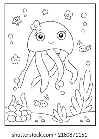 Cute Jellyfish Coloring Page Kids Stock Vector (Royalty Free ...