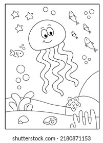 Cute Jellyfish Coloring Page Kids Stock Vector (Royalty Free ...