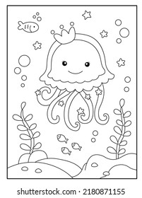 Cute Jellyfish Coloring Page Kids Stock Vector (Royalty Free ...