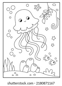 Cute Jellyfish Coloring Page Kids Stock Vector (Royalty Free ...