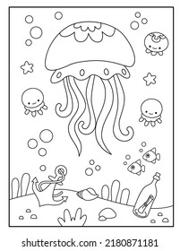 Cute jellyfish coloring page for kids