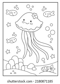 Cute Jellyfish Coloring Page Kids Stock Vector (Royalty Free ...