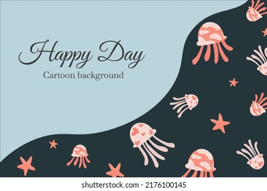 cute jellyfish and coral reef template background