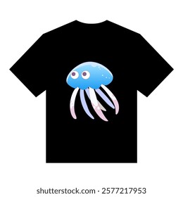 Cute Jellyfish Design On A Black Tshirt