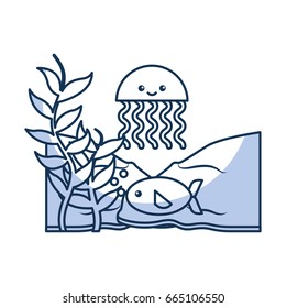 cute jellyfish with fish sealife icon