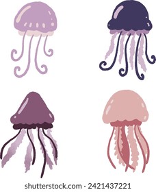 Cute Jellyfish In Flat Design Illustration