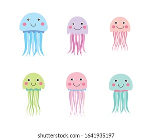 cute jellyfish graphic vector set