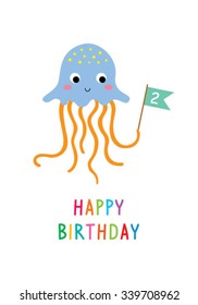 cute jellyfish happy birthday invitation card