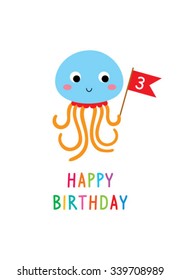 Cute Jellyfish Happy Birthday Invitation Card Stock Vector (royalty 