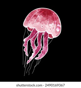 Cute jellyfish. illustration of a fish. Monkfish living at the bottom of the ocean. Vector stock illustration isolated on white background.