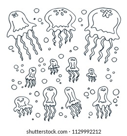 Cute jellyfish isolated on white background. Design element for gift wrap, textile print or home decor. Hand drawn style.