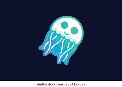cute jellyfish lineart vector template logo design