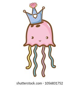 cute jellyfish marine animal with crown