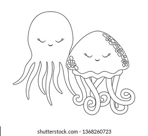 cute jellyfish with octopus