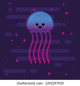 Cute jellyfish on a blue background.