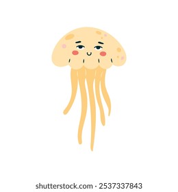 Cute jellyfish on a white background. Character in children's style. Isolated vector illustration.