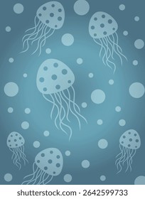 Cute Jellyfish Pattern with Blue Bubbles