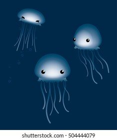 Cute Jellyfish Poses Cartoon Vector Illustration