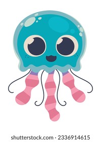 cute jellyfish sea life cartoon icon isolated