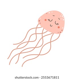 Cute jellyfish. Sea and ocean animal. Vector illustration isolated on white background