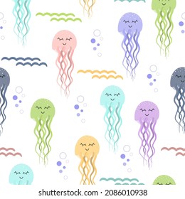 Geröller Quallen. Nahtlose Muster des Meeres. Cute Texturen für Babytextilien, Stoffdesign, Verpackung, Scrapbooking, Tapeten usw.