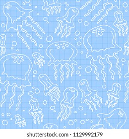 Cute jellyfish seamless pattern. Design element for gift wrap, textile print or home decor. Hand drawn style.