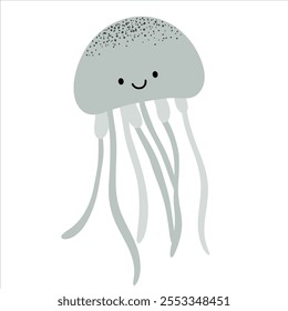 Cute jellyfish smiles. Flat cartoon underwater character. Marine animals. Inhabitant of the sea