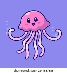 Cute Quallen Schwimmen in Ocean Cartoon Vektorsymbol Illustration. Tiernatur-Symbol Konzept isolierter Premium-Vektorgrafik. Flachbildkartonstil