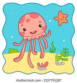 Cute Jellyfish underwater cartoon. Jellyfish clipart vector illustration