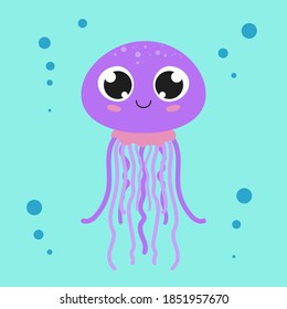Cute jellyfish. Vector cartoon illustration. Isolated. Underwater world character.