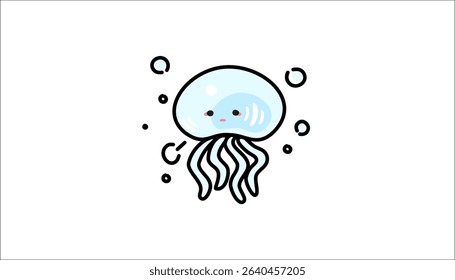 cute jellyfish vector design in light blue with isolated white background
