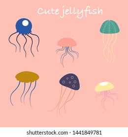 Cute jellyfish, vector elements,that can be used on the web or in print, for pattern design, as standalone