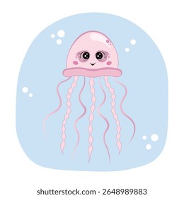 cute Jellyfish. Vector Illustration for printing, backgrounds, covers and packaging. Image can be used for greeting cards, posters, stickers and textile. Isolated on white background.