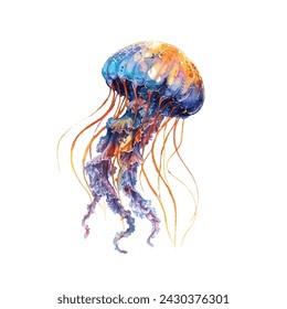 cute jellyfish vector illustration in watercolour style