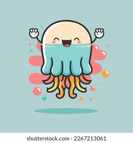 Cute Jellyfish Vector Logo Icon Sports Mascot flat illustration
