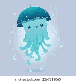 Cute Jellyfish Vector Logo Icon Sports Mascot flat illustration