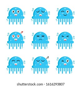 cute jellyfish vector mascot set of emoticons