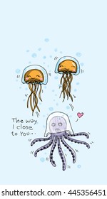Cute jellyfishs and octopus cartoon