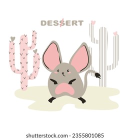 Cute jerboa and cactus vector illustration. Baby print