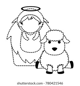 cute jesus baby in cradle with sheeps