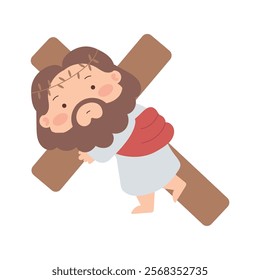 cute jesus carrying cross isolated