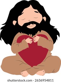 Cute Jesus Carving a Wooden Heart, Jesus day