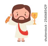 cute jesus with chalice and bread isolated